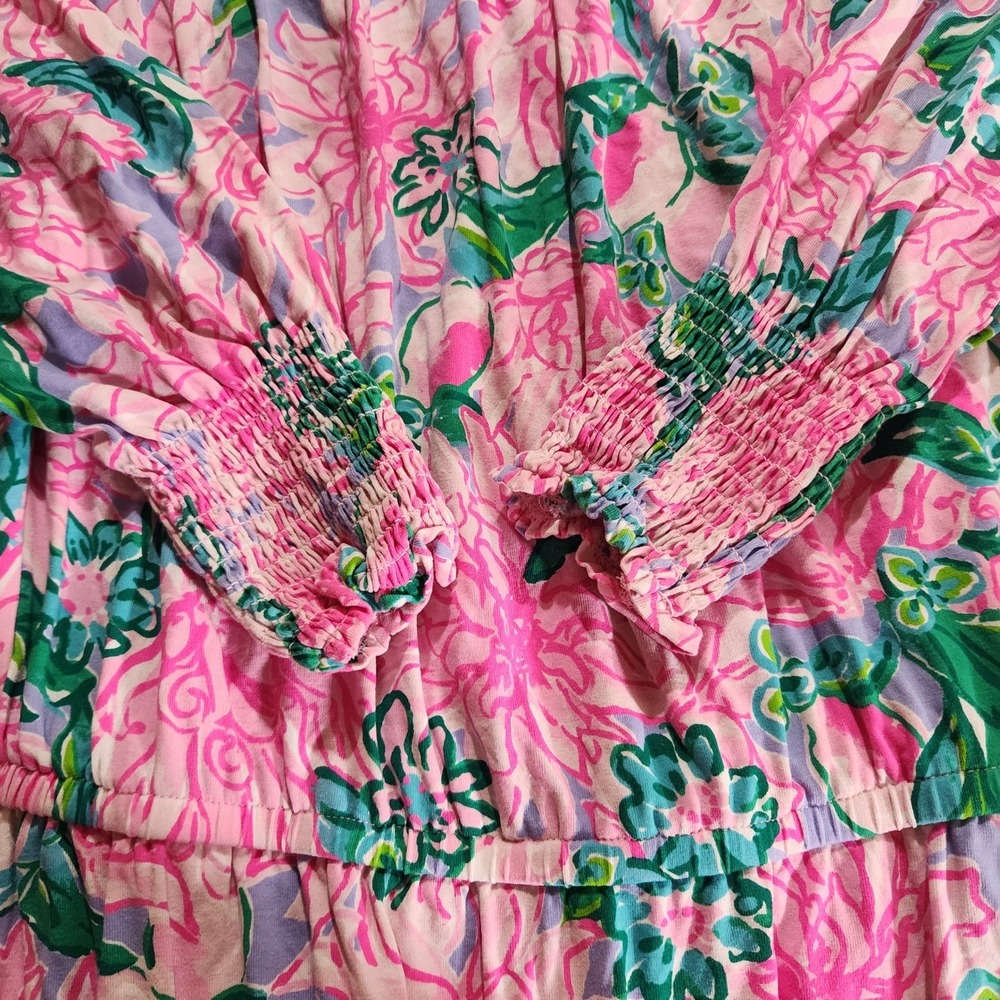 Lilly Pulitzer Lana Skort romper Pink Blossom Try Your Zest Sz M Off Shoulder - Picture 4 of 10